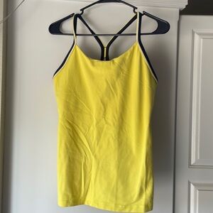 Lululemon yellow Y tank with navy and white trim. Size 10